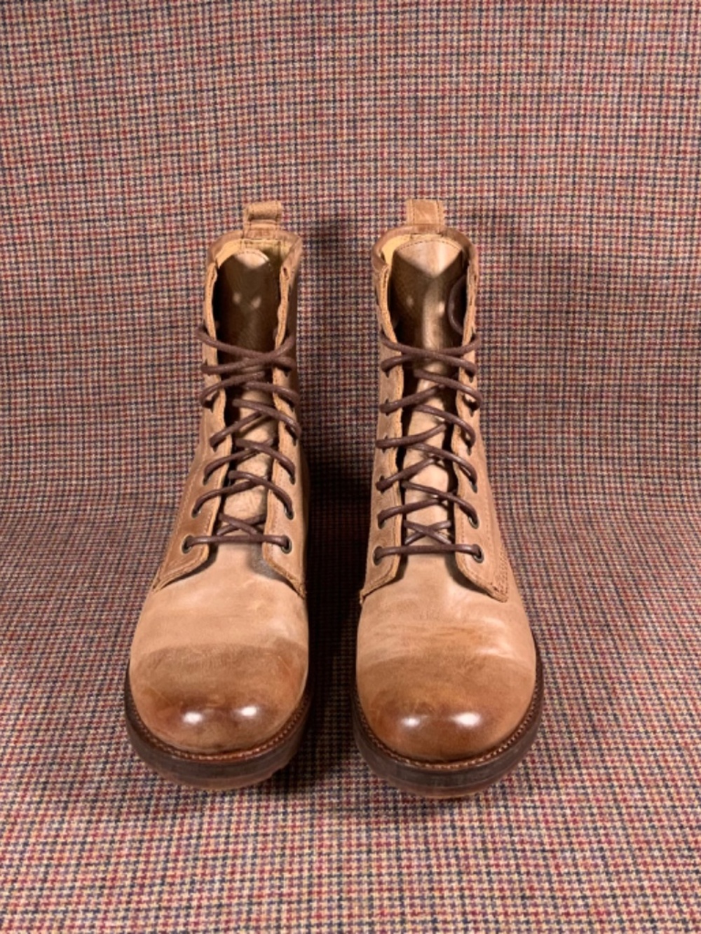 Women's FRYE Veronica Combat Boot Size 7.5 Redwood Brown Leather Lace Up - Picture 2 of 11